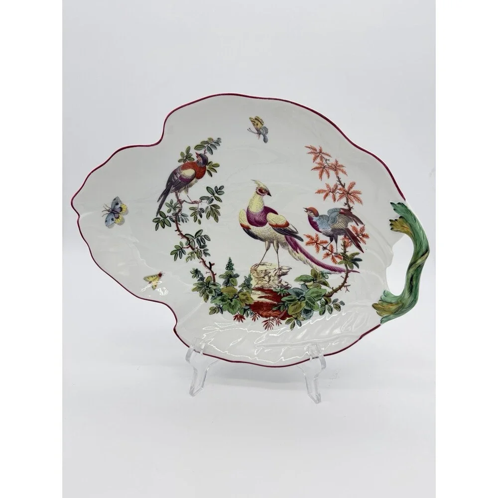 Mottahedeh Williamsburg Porcelain Chelsea Birds Leaf Bowl Portugal Large Vtg